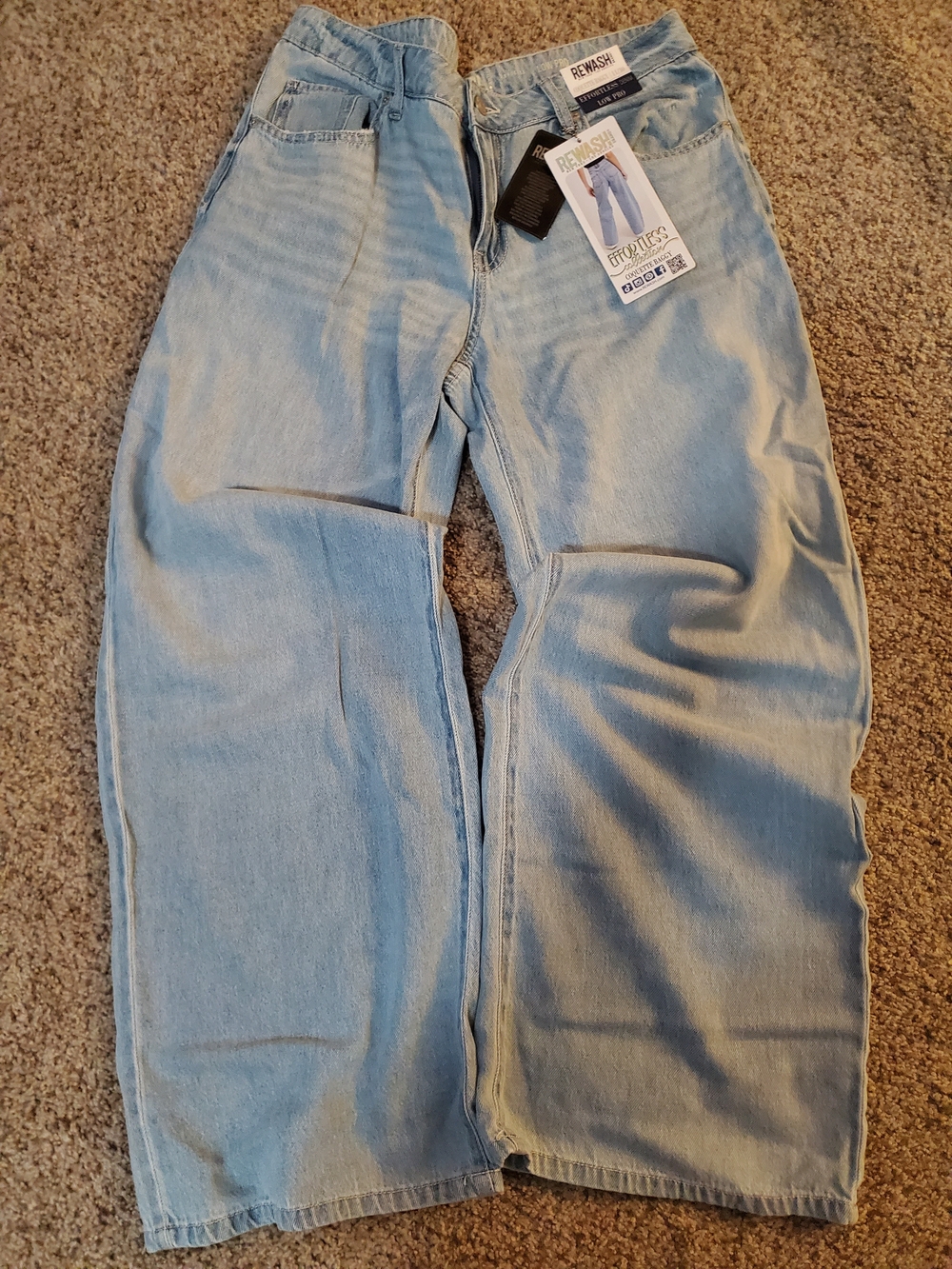 Rewash Light Blue Relaxed Wide Leg Jeans With Cute Bow On Back